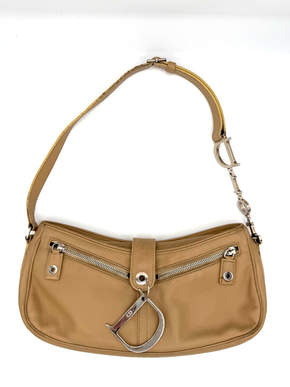Dior Galliano Tan Leather D Charm Spell-out Shoulder Bag